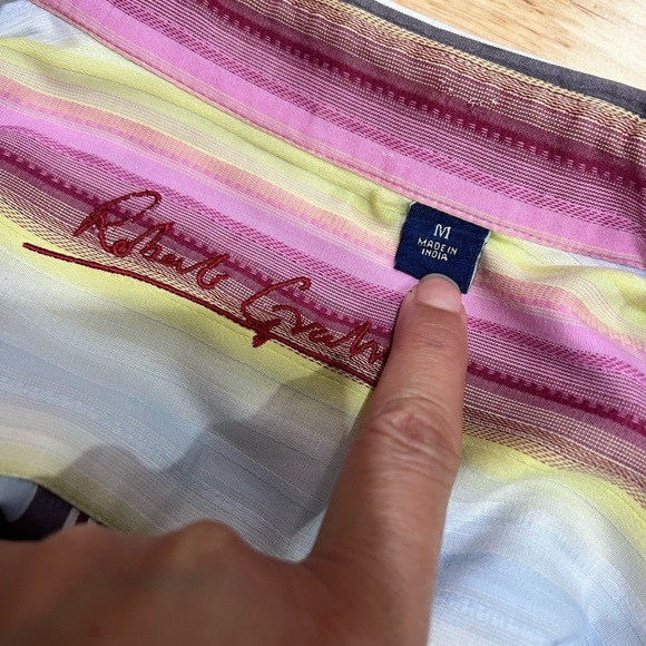 Robert Graham Colorful‎ Striped Dress Shirt Grey Yellow Blue Button Down Shirt - Picture 8 of 8